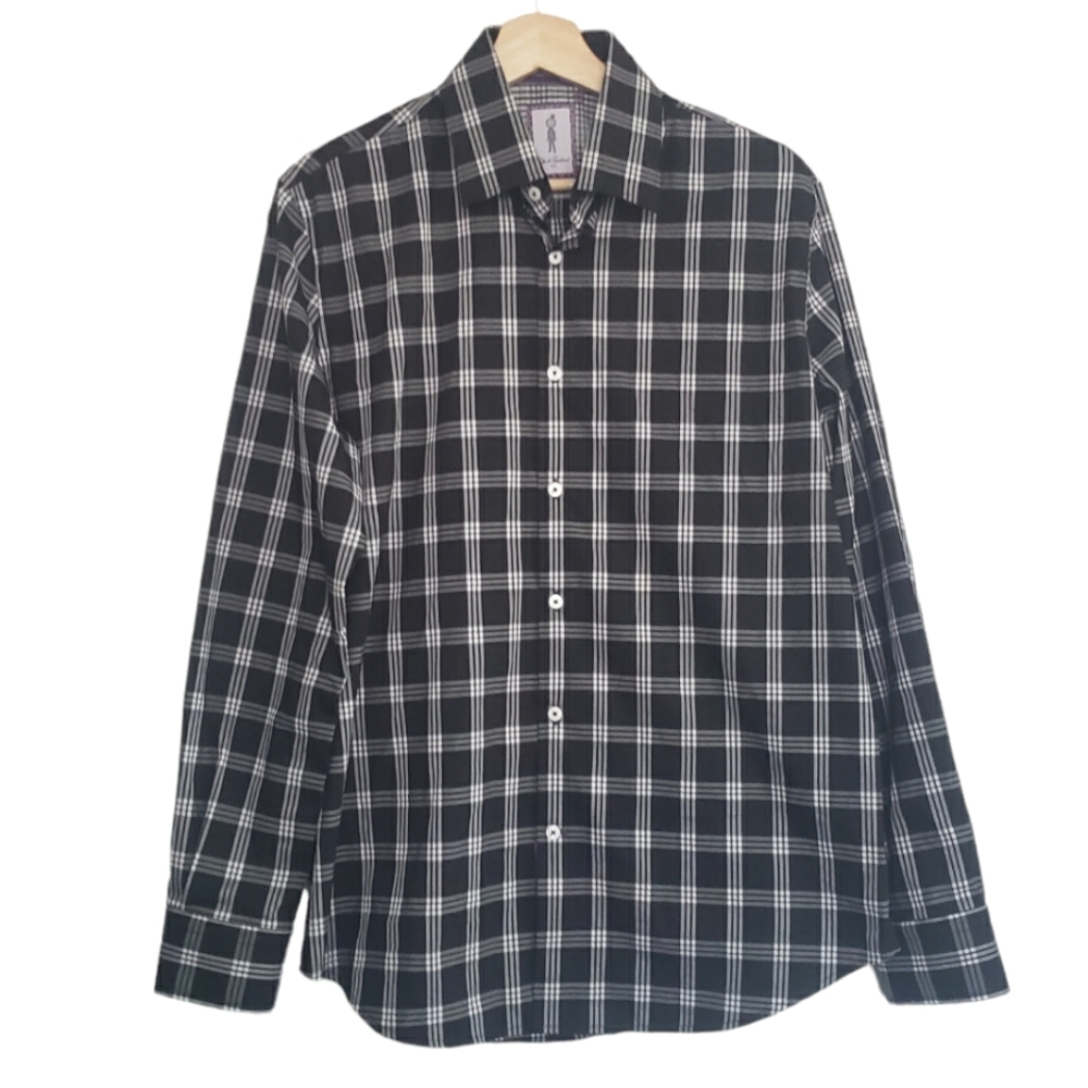 Robert Graham Shirt Black Plaid Button Up Syd Spread Tailored Fit 15 1/2 Medium